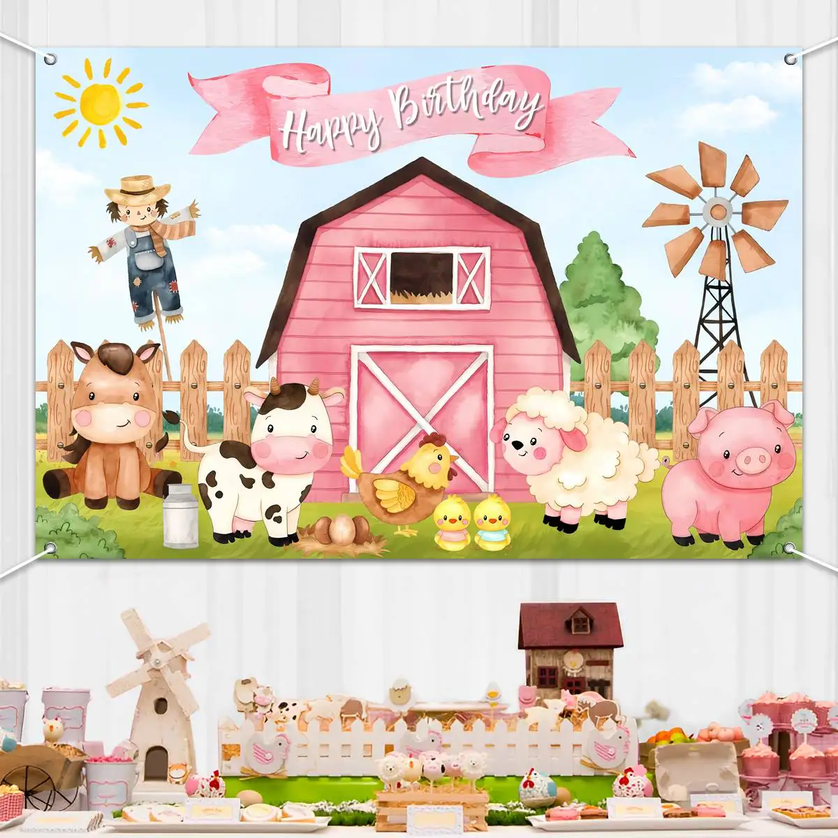 Cartoon Farm Animals Party Backdrop Newborn Baby Birthday Party Decor Background For Photography Decorations Photobooth Banner