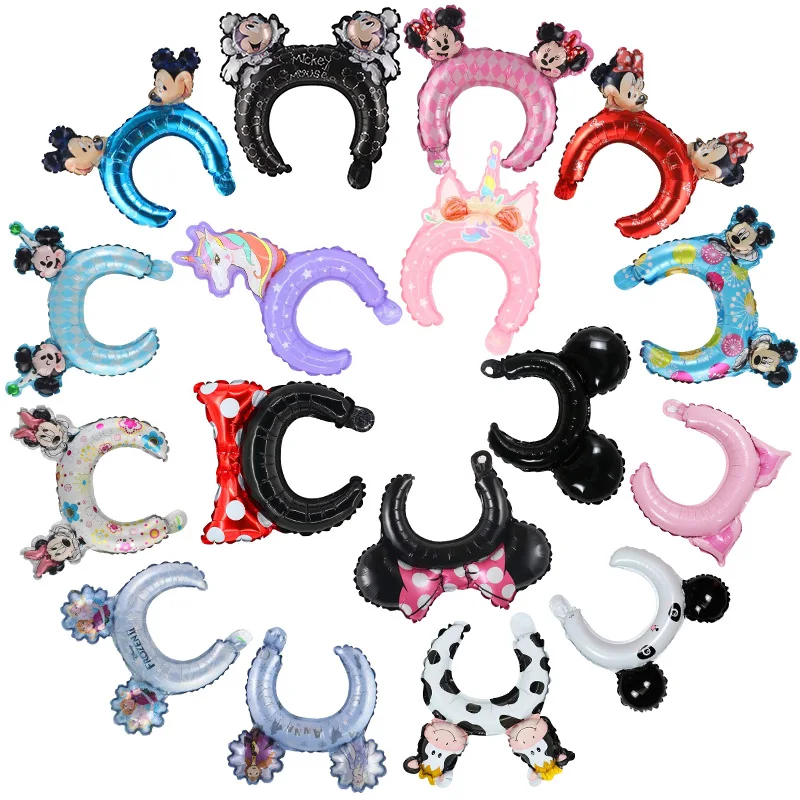 10pcs Cute Animal Headband Foil Balloon Panda Mickey Minnie Baby Shower Kids Toys Birthday Party Decoration Gifts Air Globos