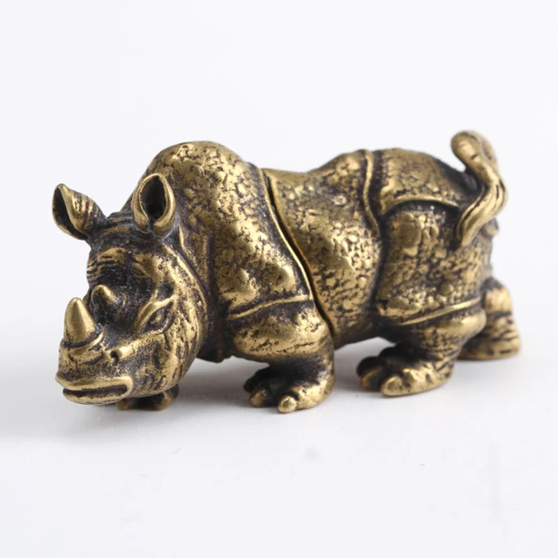 Brass Handmade Crafts Mini Copper Rhino Sculpture Home Decoration Accessories Copper Office Desk Decor Buddha Ornaments