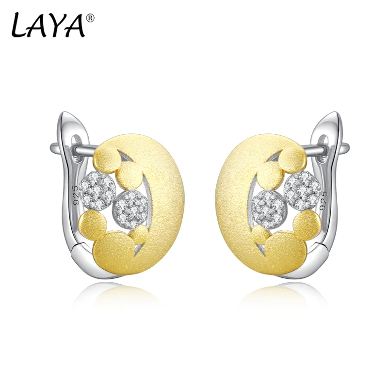 

LAYA Pure 925 Sterling Silver Shining Bubble Zircon Satin Ring Round Earrings Creative Handmade Luxury Jewelry 2022 Trend