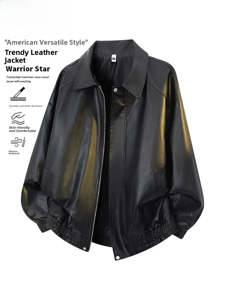 

Wassup Happy American Retro Leather Jaet Men's Casual Pilot Sle Fall Winter Outerwear Polyester Fiber Long Sve Zipper