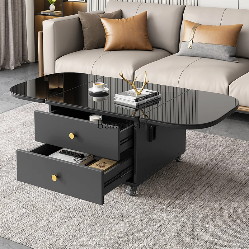 

Multifunctional coffee table foldable tea table modern simple cream style mobile side table