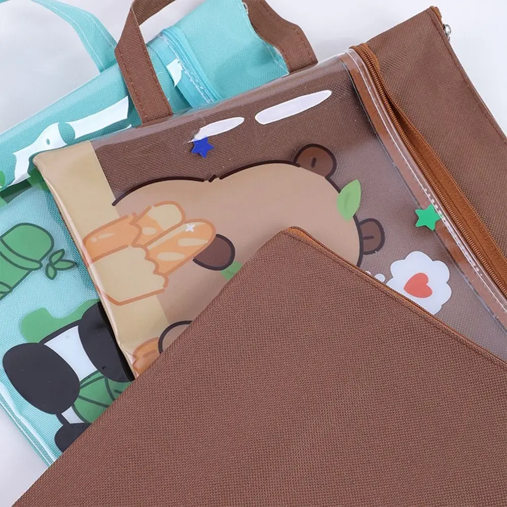 Durable Capybara File Bag Large Capacity Hand-held Zipper Bag Double Layer Panda Homework Storage Bag