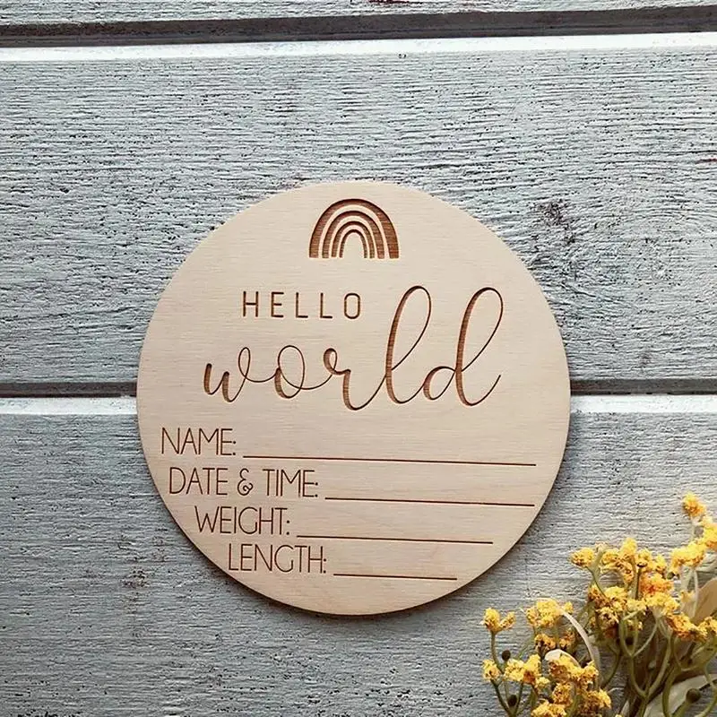 5PCS New Rainbow Hello World Baby Birth Stats Announcement Sign Baby Shower Gift Newborn L Wooden Milestones Photo Prop