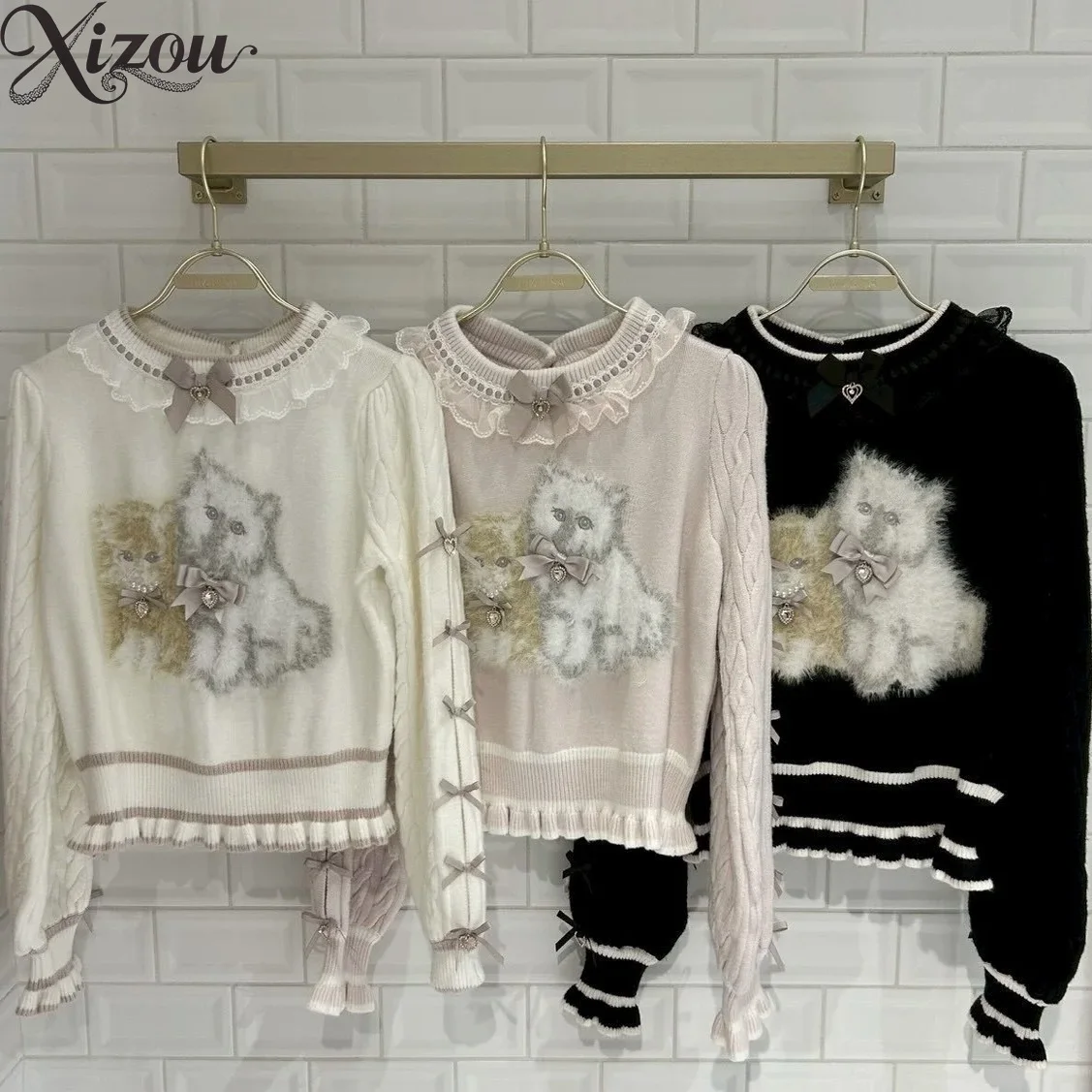 

Casual Crew Neck Sweaters Top Cute Japanese Style Pullover Knit Sweater Autumn Winter Women's Clothing Sweet Knitted Shirt