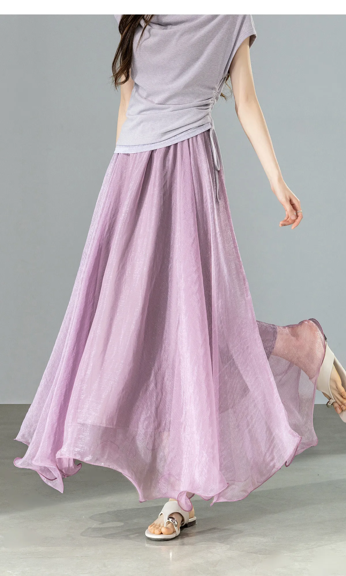 SENTUBILA Eleganter Hochgeschnittener Schimmernder Chiffon A-Linien-Rock 2026 Sommer Weißer Netzrock mit Elastischem Bund Damen-Unterteil W62QG7415 – Detail 27