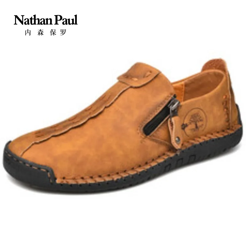 

2025 ручная прошитая повседневная мужская обувь высокого качества, легкая модная уличная мужская обувь с ленивым одной педалью, повседневная обувь