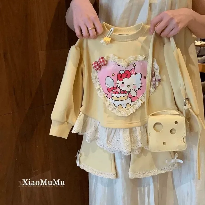 

Kawaii Hello Kitty Sanrio Student Cute Cartoon Long Sleeve Hoodie Children Comfortable Sportswear Trousers for Kids