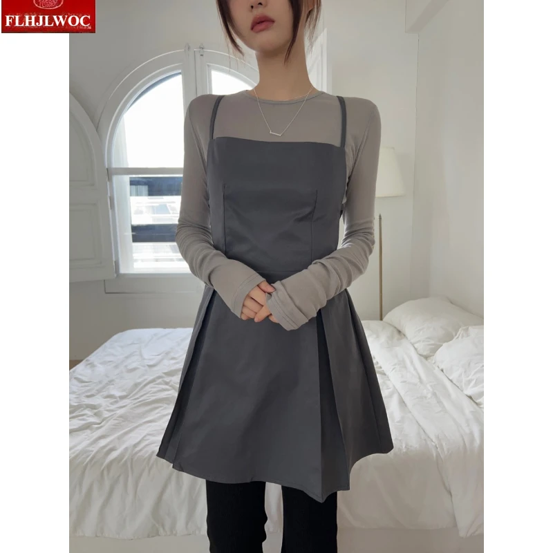 Vestidos sin mangas con espalda descubierta nueva moda FLHJLWOC mujer 2025 todo fósforo Japón niñas Chic Corea señora sólido sin mangas lindo Mini vestido