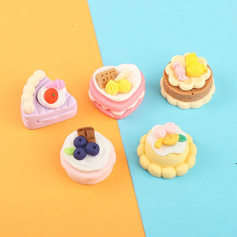 10pcs DIY Kawaii Resin 3D Mini Cake Fake Food Mini Figure Miniature Things Dollhouse Items Decorative Sculpture Desk Accessories