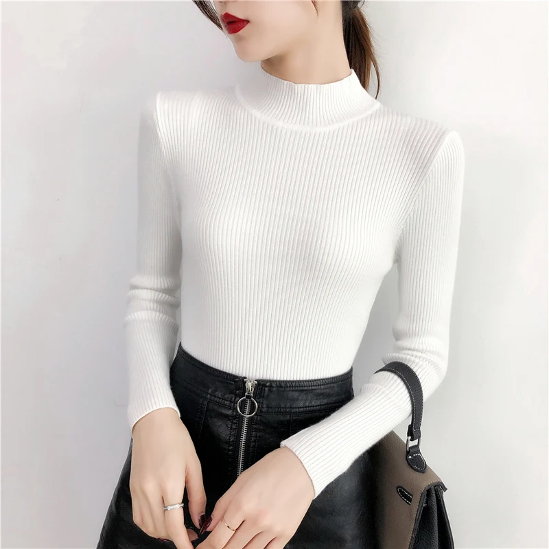

Sweaters Knitted Sweater Women Pullovers New Long Sleeve Black Knit Sweater Pullover Women Tops Mock Neck Sueter Feminino Q3233