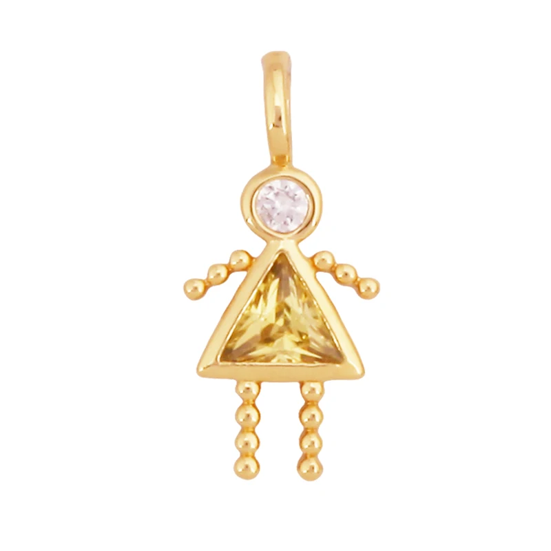 Trendy Love Boy Girl Birthstone Cubic Zirconia Charm Pendant,Real 18K Gold Necklace Bracelet for DIY Handmade Jewelry Supply S04 image 3