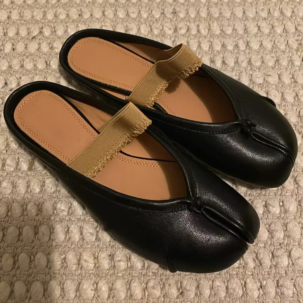 Zapatos de mujer con punta abierta de cuero genuino para primavera y verano, zapatillas de ballet, zapatos individuales Mary Jane, zapatos planos para mujer