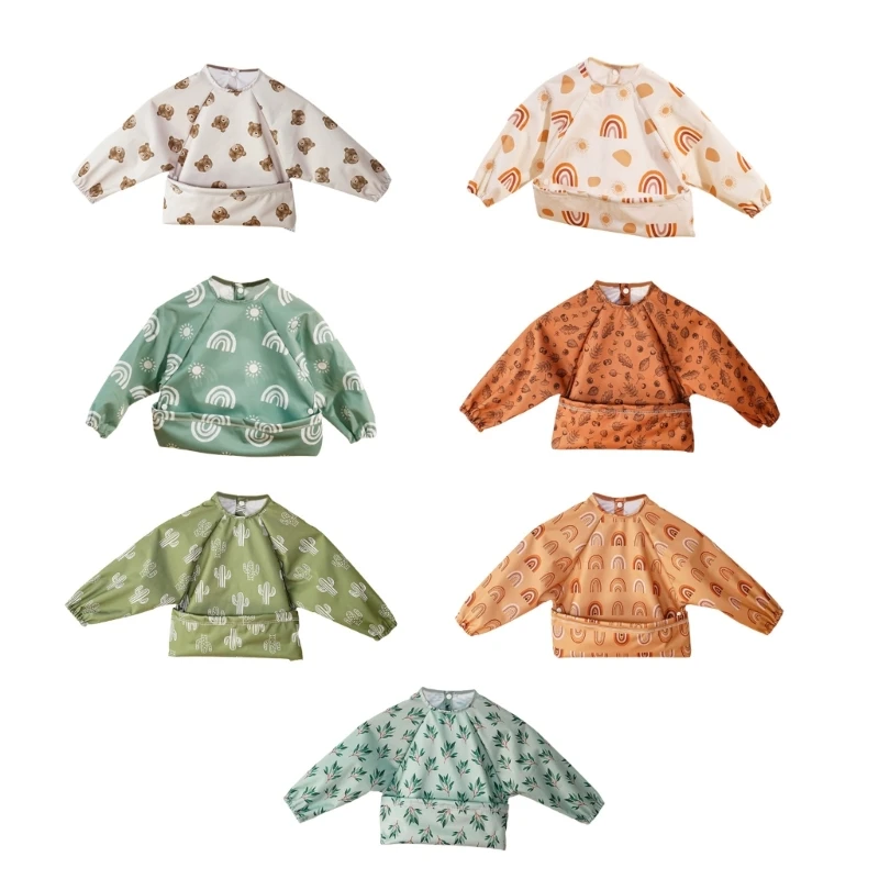Baby Coverall Bib Feeding Apron Bib Weaning Bib for Infant Toddlers Long Sleeve Newborn Bib Weaning Bib