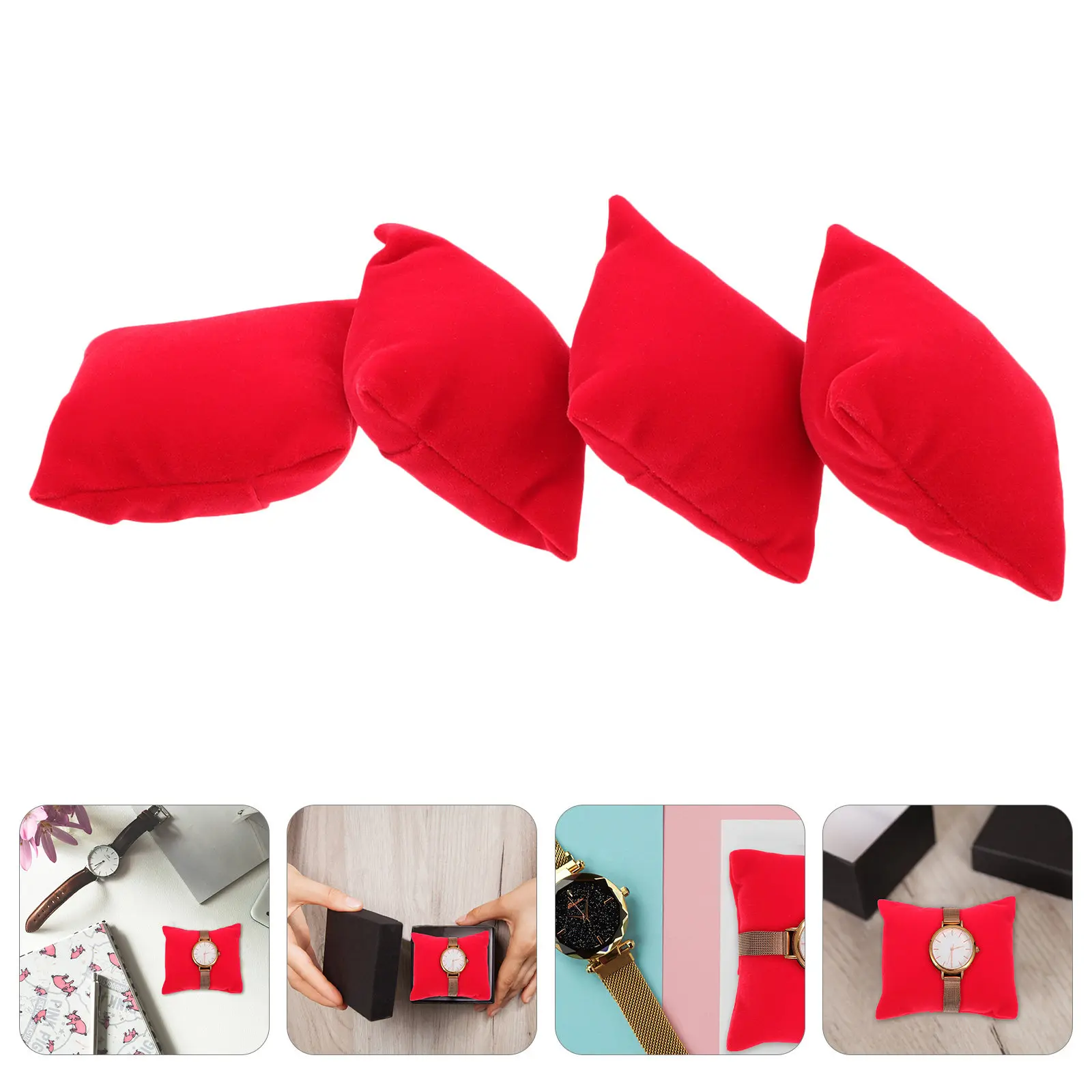 4Pcs Red Jewelry Display Pillow Watch Bracelet Bangle Display Cushion Soft Comfortable Flannel Mat for Home Jewelry Shop