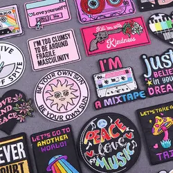 Slogan Patches For Clothing Thermoadhesive Patches DIY Words Hook Loop Patch Badges Iron on Embroidery Patches on Clothes Decor