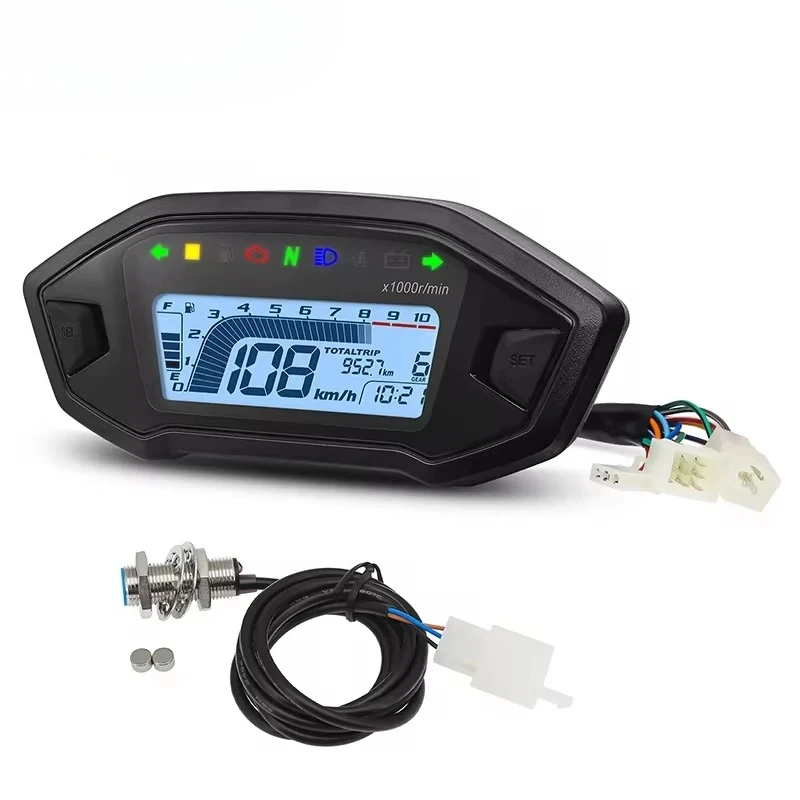 MotorcycleDigital Speedometer Tachometer Instrument  Dashboard Panel Motorcycle LCD Display 10000RPM for 2-4 Cylinder 7 Colors