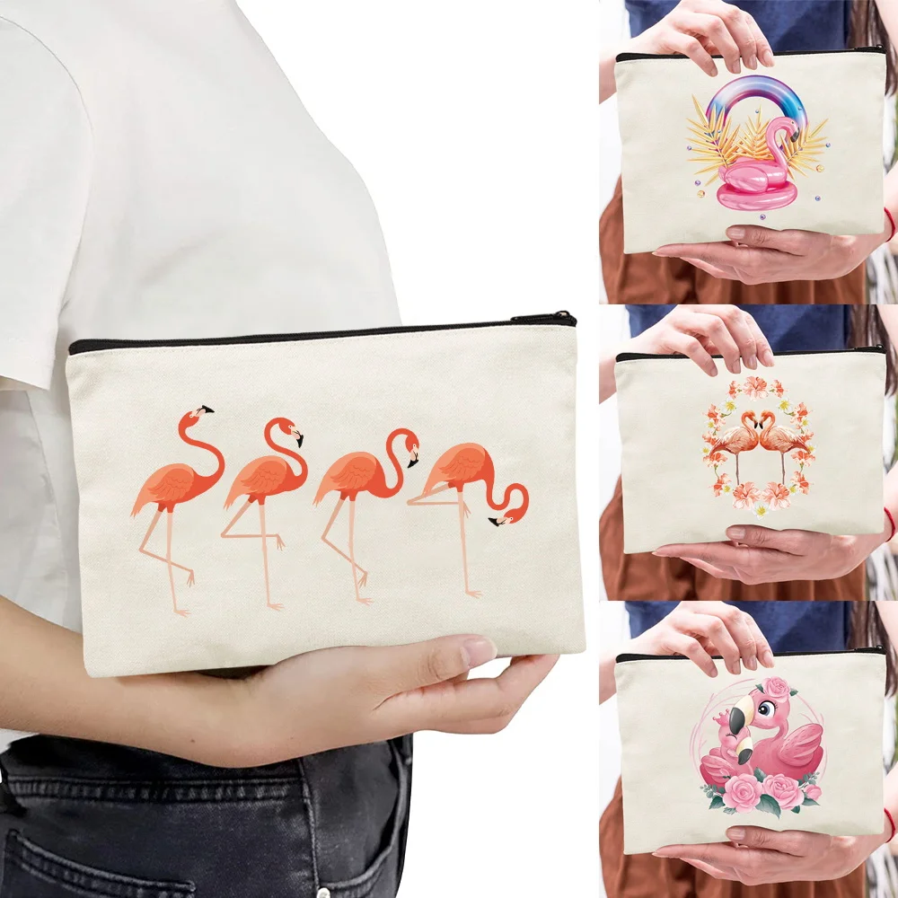 Travel Carry-On Mini Clutch Flamingo Pattern Makeup Bag Portable Storage Bag Minimalist Clutch Daily Cosmetic Bag Fashion