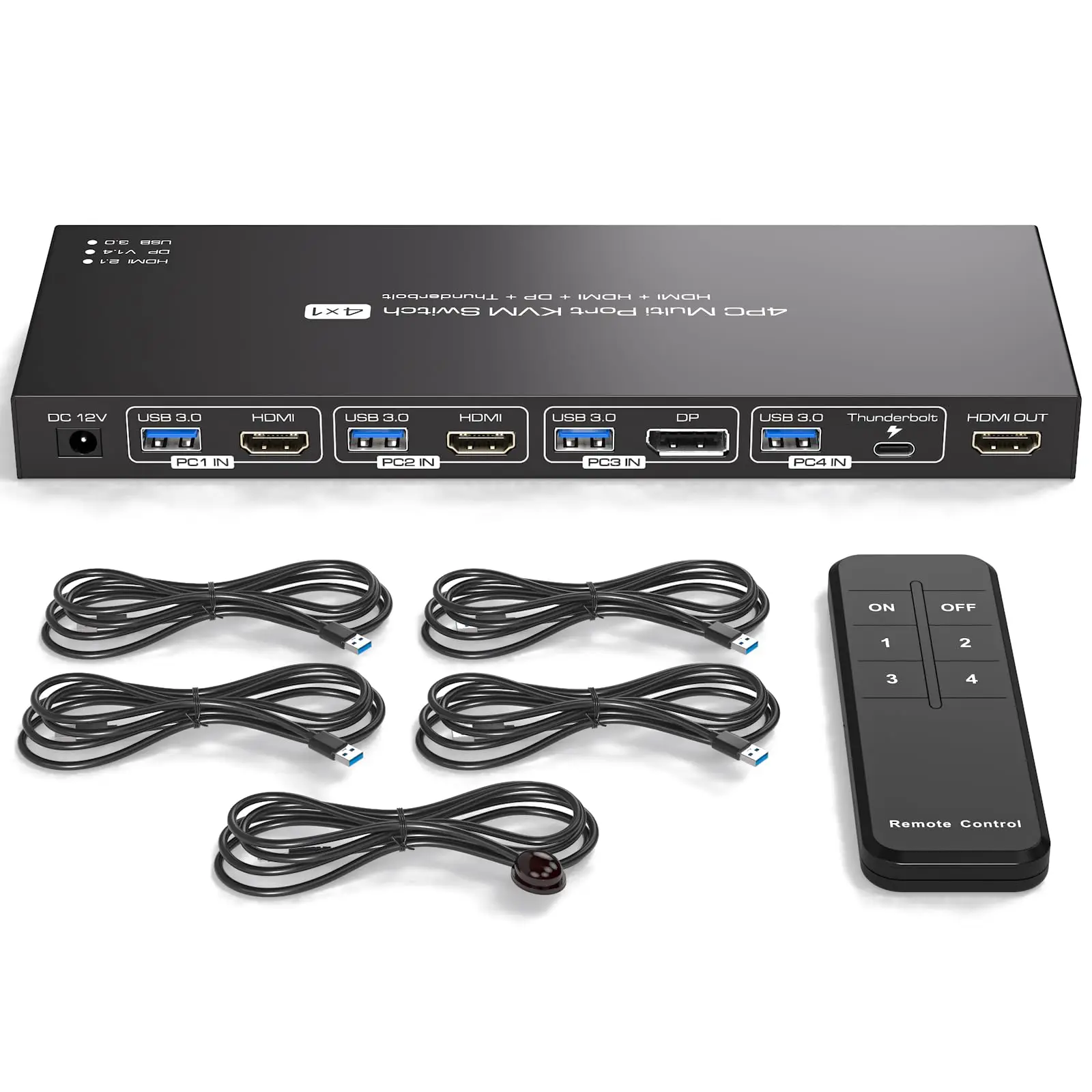 2 HDMI + Displayport KVM Switch Thunderbolt KVM Switches 1 Monitors 4 Computers,4K@144Hz for 4 PC Share 1 Monitor and Keyboard