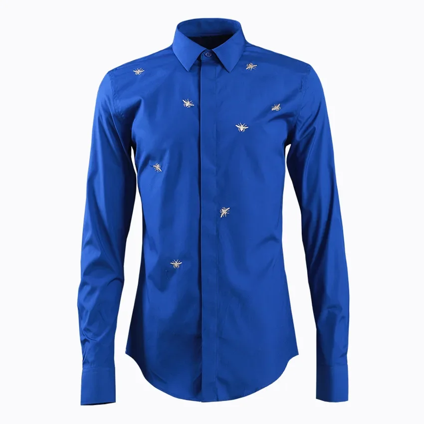 Spring cross-border men's shirt long sleeved European and American style embroidered shirt slim fit men's shirt wholesale