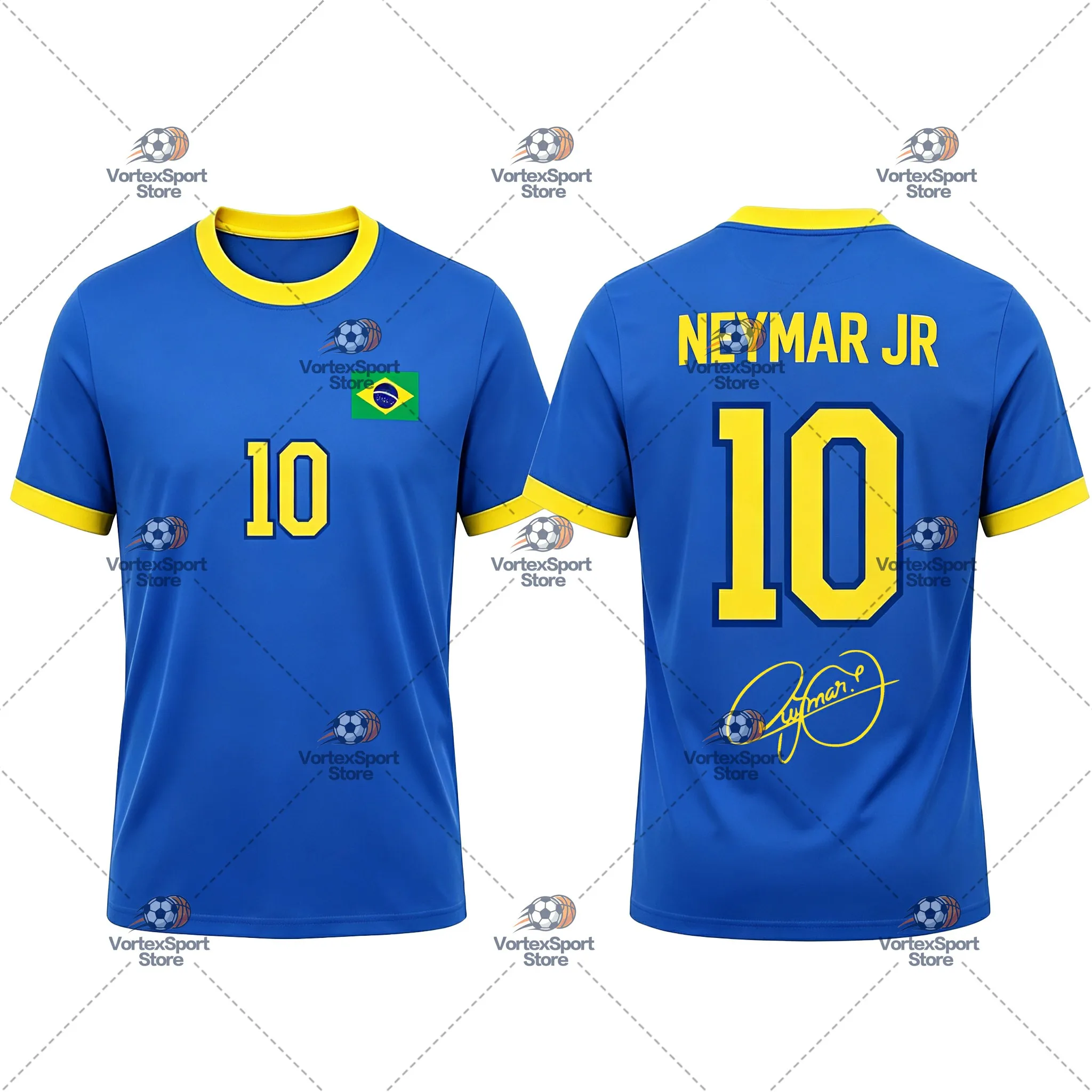Explosions Brasilien Kinder Herren Neymar Nr. 10 Fußball Schnelltrocknendes T-Shirt Alle Größen Kurzarm Rundhals Fußballtrikot T-Shirts – Detail 8