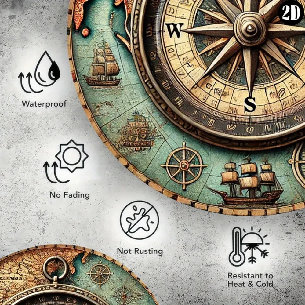 لافتة بوصلة بحرية عتيقة ثنائية الأبعاد - ديكور داخلي/خارجي فريد وفكرة هدية مثالية #5