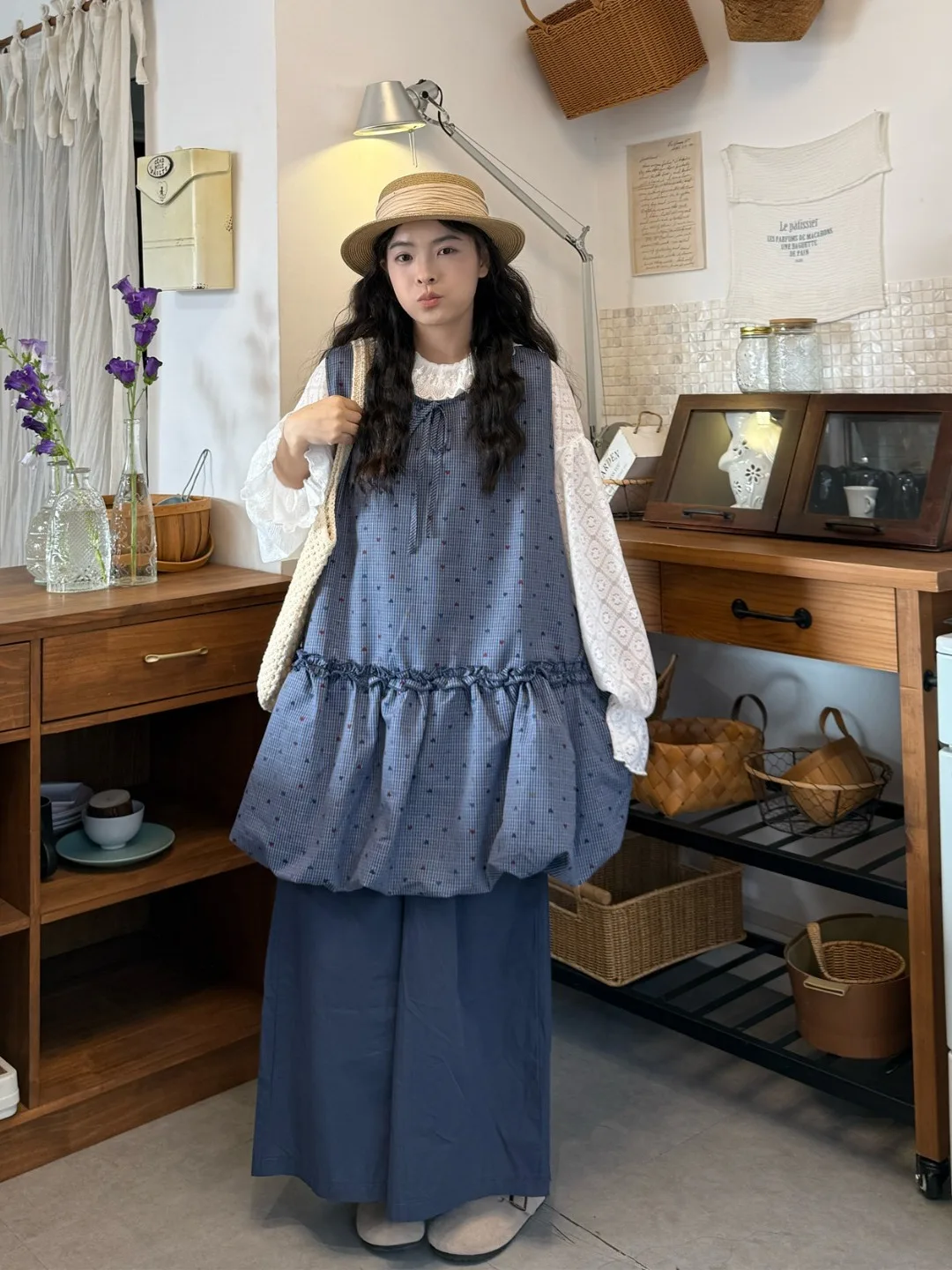 

plus Size Women's T-Shirt Spring Summer New Style High Waist Loose Bubble Sleeve Lace Collar Long Sleeve Top And Pants Set