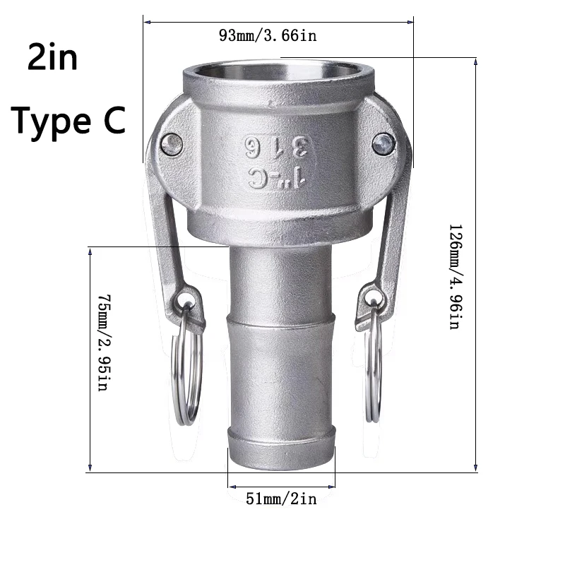 

2-inch stainless steel pipe joint quick connector garden clamp joint hardware accessories C-type