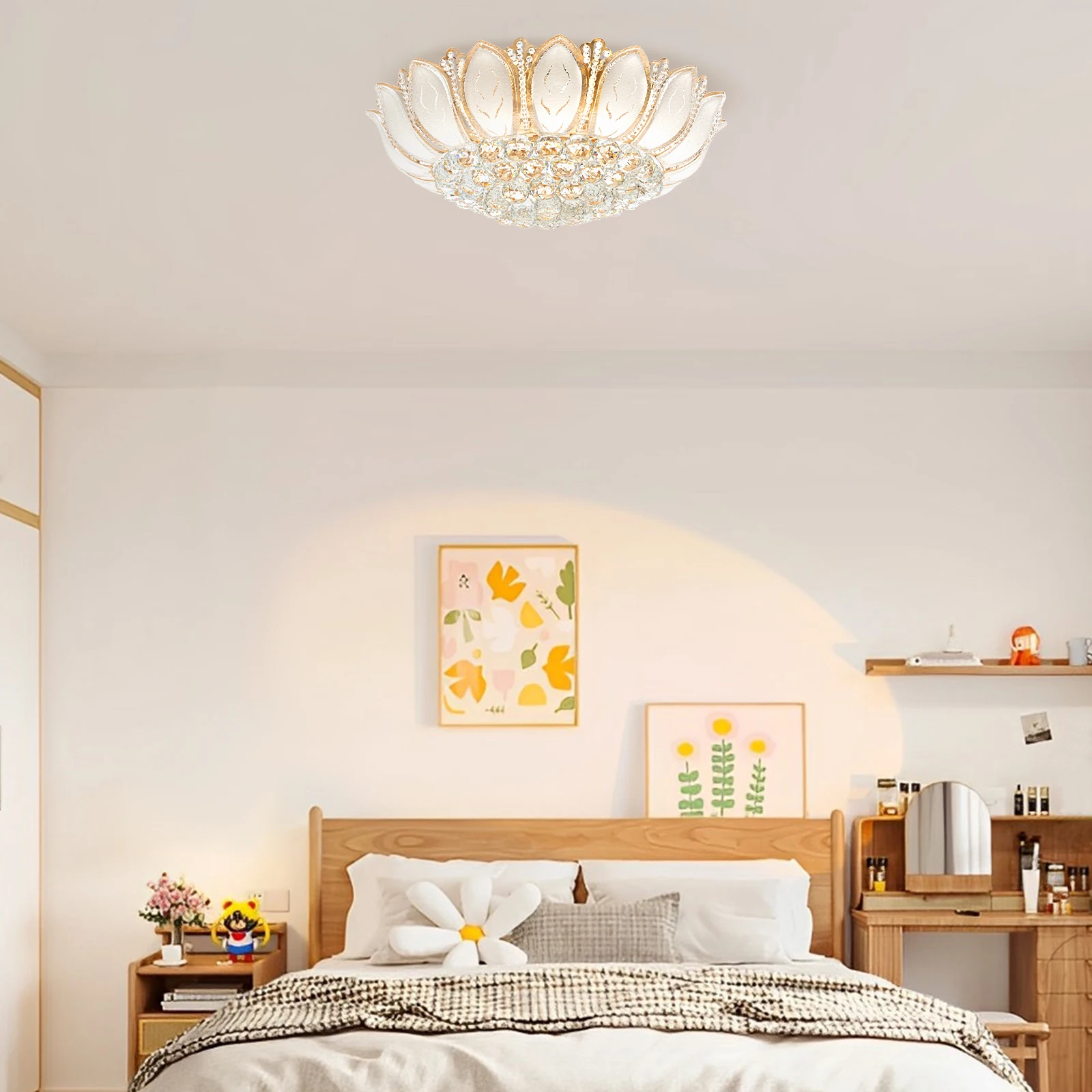 

White Lotus Flower 360° Illumination Ceiling Light with 7 E12 Standard Bulb Base and Battery for Restaurants, Galleries, Hotels