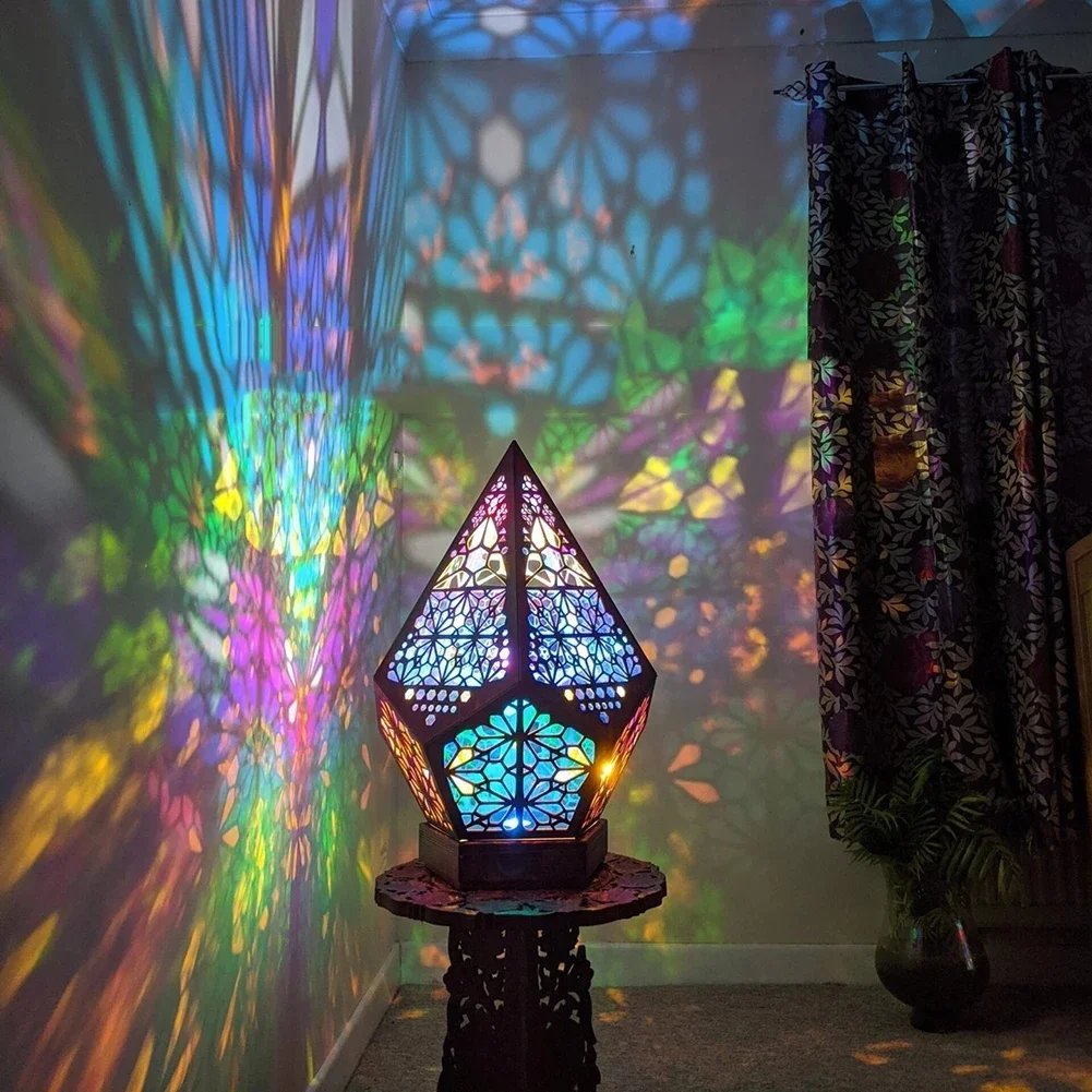 Decoration Creative Polar Star Large Floor Lamp Bohemian Starry Sky LED Diamond Hollow Room Decoration Wood Carving