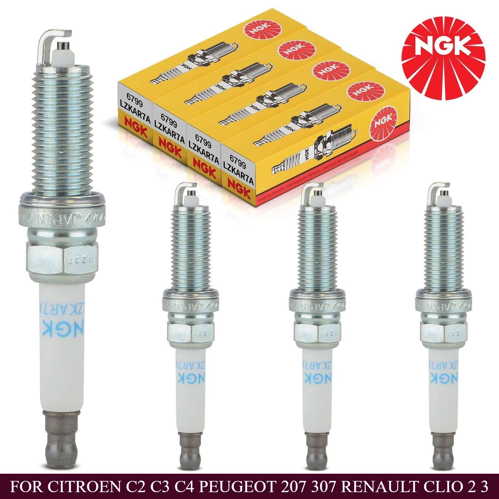 

4 штекера зажигания NGK LZKAR7A для CITROEN C2 C3 C4 PEUGEOT 207 307 RENAULT CLIO 2 3