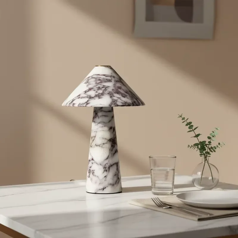 Modern Cordless Marble Mushroom Table Lamp Luxury Night Light For Bedroom Living Room Home Decor Ambient Lighting Fixture