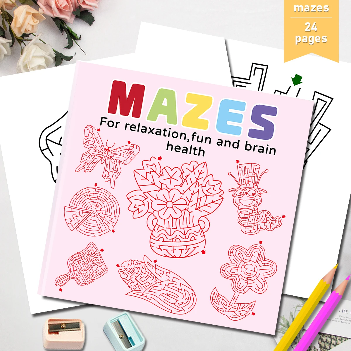 Relaxation Mazes Book - Floral & Animal Themed Puzzles for Mindful Calm & Cognitive Training