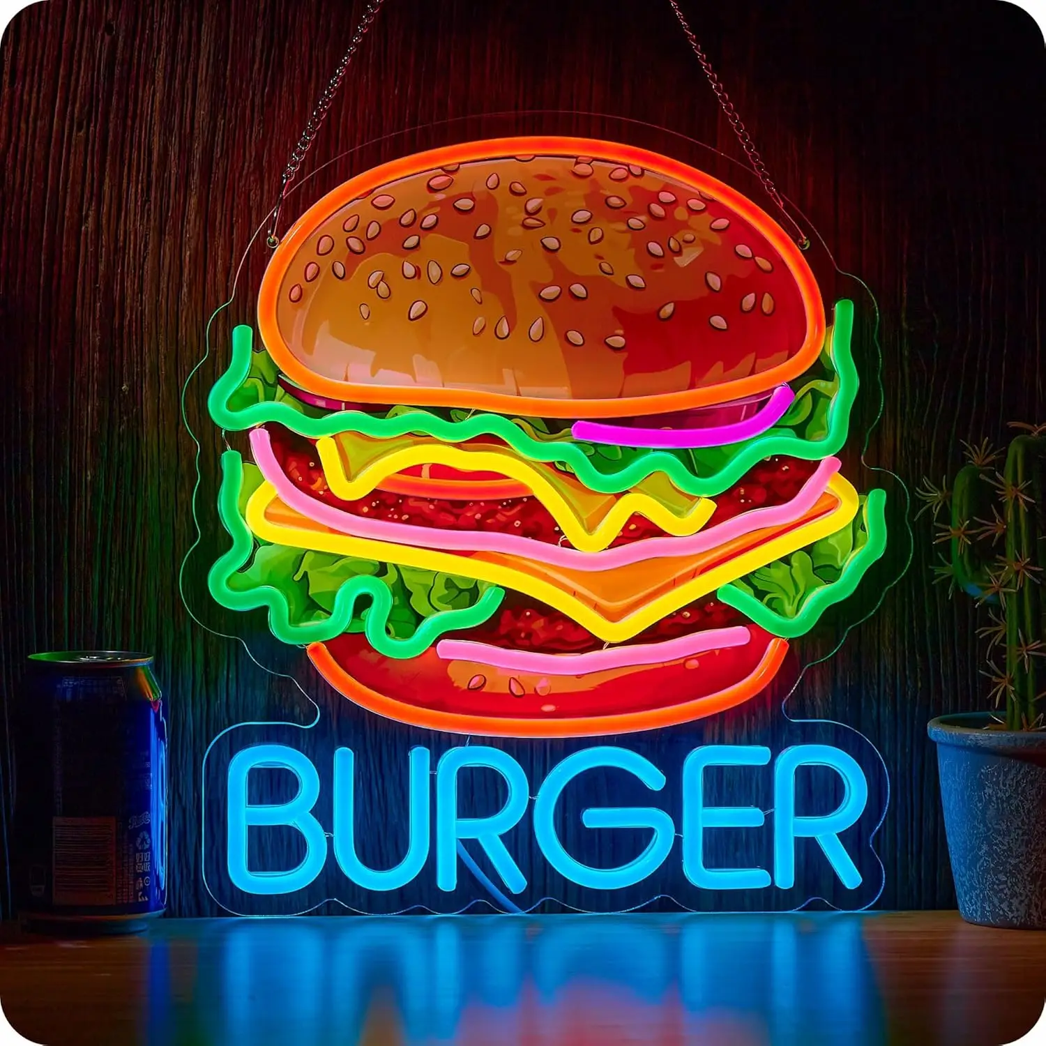 

Burger Neon Sign UV Printed Art Wall Light Business USB LED Neon Light for Food Shop Restaurant Bedroom Decoration Gift