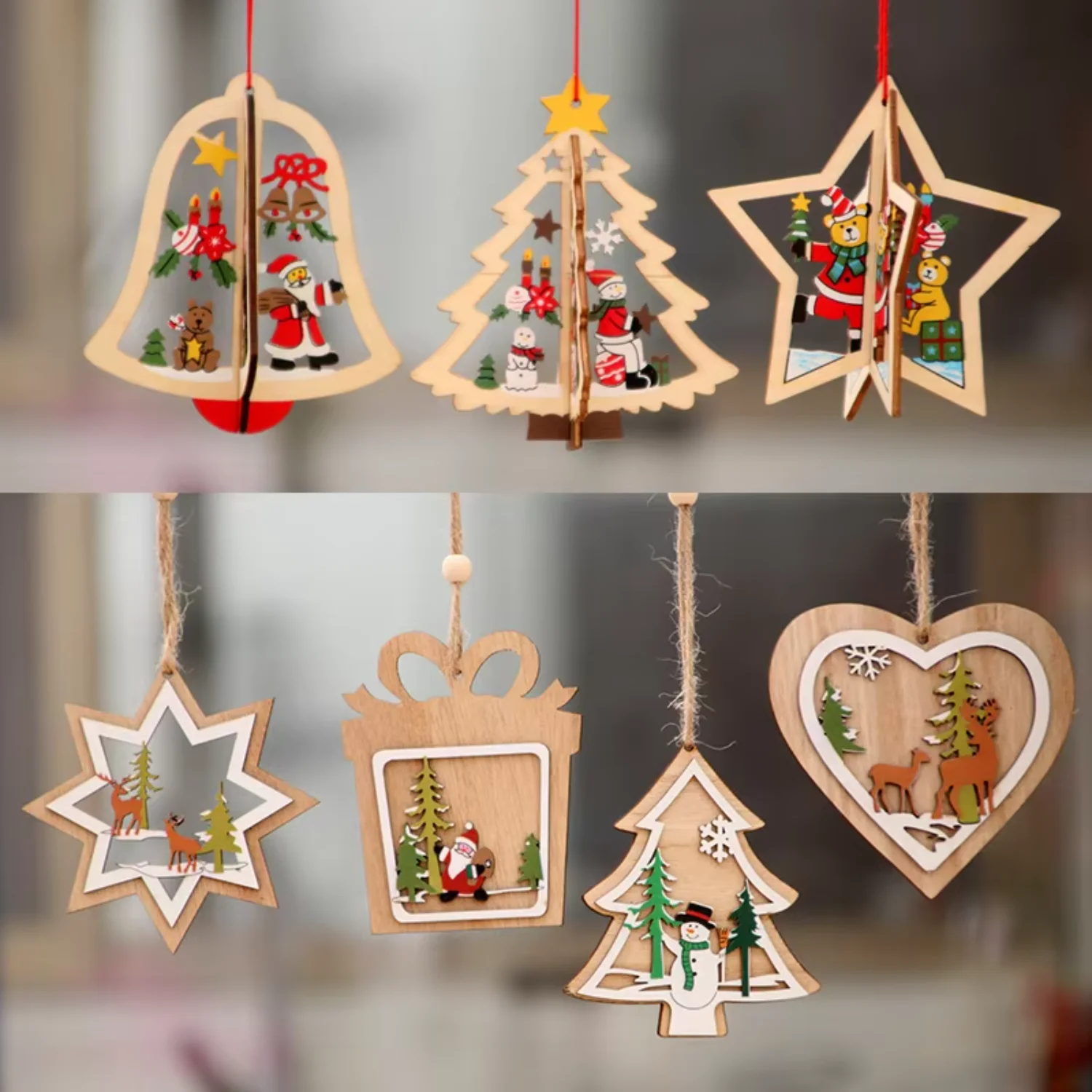 Wooden Christmas Tree Ornaments, Hollow Out Pendant, Hot Selling