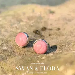 Round 4MM Natural Rhodochrosite Stud Earrings For Women Stainless Steel Vintage Femme Gift Fine Jewelry Stone