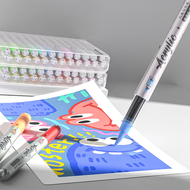 مجموعة أقلام تحديد فرشاة الأكريليك مع حقيبة محمولة، مجموعة أقلام طلاء أكريليك فنية بالحبر السائل للحرف اليدوية #6