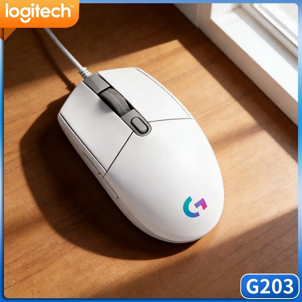 Logitech G203 Wired Gaming Mouse Bright RGB Glow Responsive Keys Variable DPI For Laptop Desktop Office Work