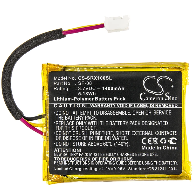 CS Replacement Battery for Sony SRS-XB10,SRS-XB12,WH-L600 PN:SF-08,1-853-641-13 1400mAh / 5.18Wh