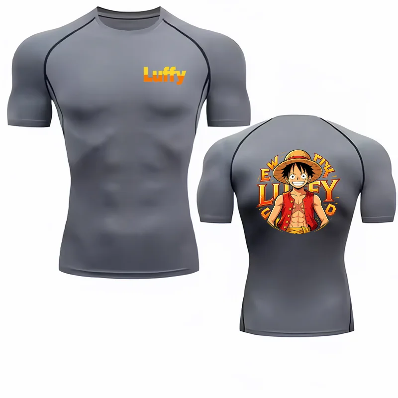 Bandai One Piece Men T-shirt Monkey D Luffy Print Compression Fitness Gym Quick Dry Sport T ShirtComfortableBreathableStreetwear