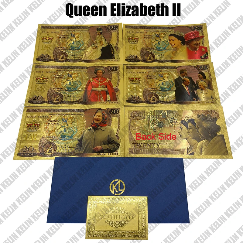 جميلة الملكة إليزابيث الثانية الملك تشارلز الثالث الأوراق النقدية الذهبية GBP المملكة المتحدة 20 50 جنيه هدايا تذكارية إنجلترا الملكة المقتنيات