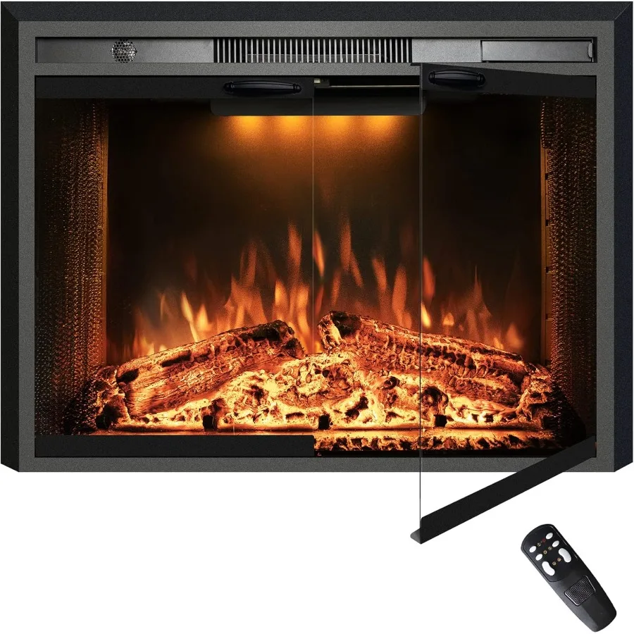 

36 Inches Electric Fireplace Insert 750W/1500W Fireplace Heater with Adjustable Flame and Top Light Colors Fire Crackling Sound