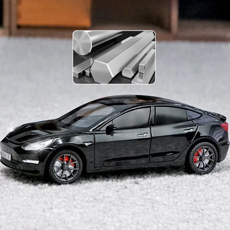 Simualtion 1:24 Scale Tesla Model3 Alloy Car Model with Sound and Light Pullback Diecast Metal Voiture Miniature Boys Car Toys