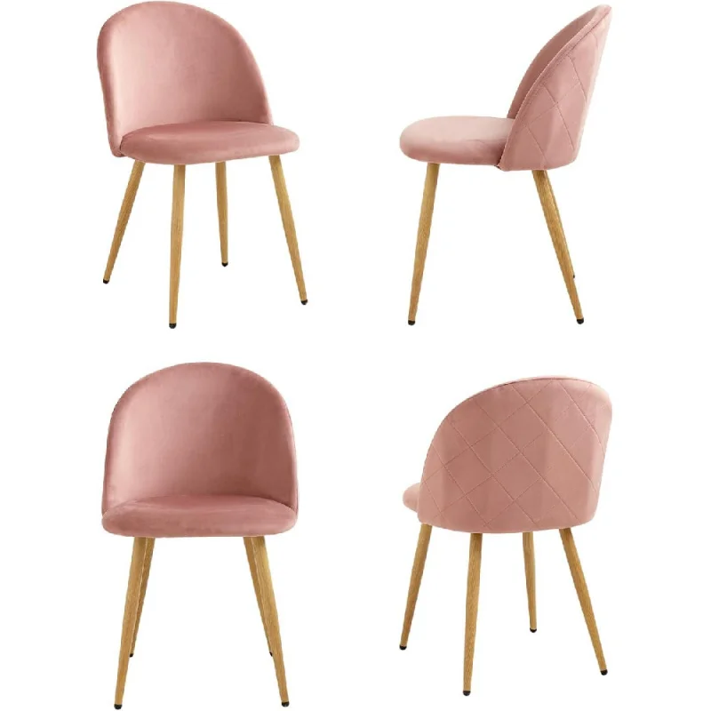 Set di 4 sedie da pranzo, sedia da pranzo in morbido velluto, gambe in metallo, imbottitura protettiva regolabile - rosa