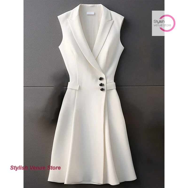 

French high-end exquisite high-grade temperament waist vest skirt women's summer new fashion slim small fragrance white dress