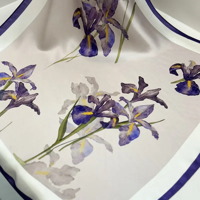 Spring and Summer Thin Scarf Women's Pastoral Style Purple Petal All-Matching Small Square Towel