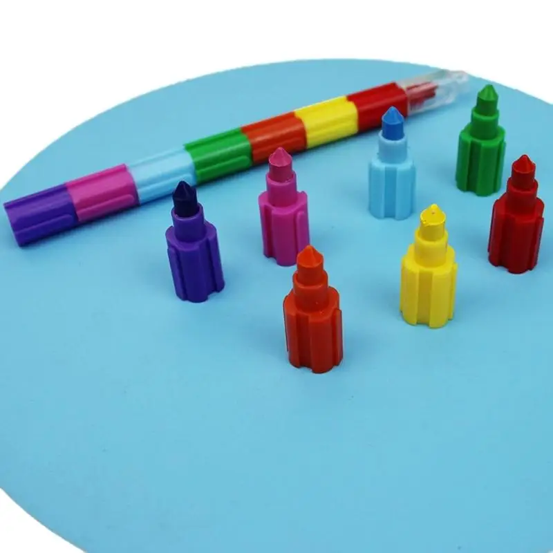 W89C 10pcs có thể xếp các loại bút màu có thể xếp chồng lên cây bút màu cho trẻ vẽ vẽ nguệch ngoạc