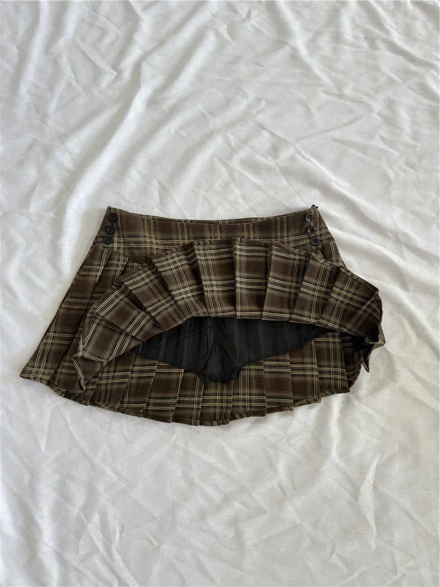 Summer Mini skirts fort woman vintage korean fashion plaid skirts for women y2k skirts pleated plaid skirts preppy style brown