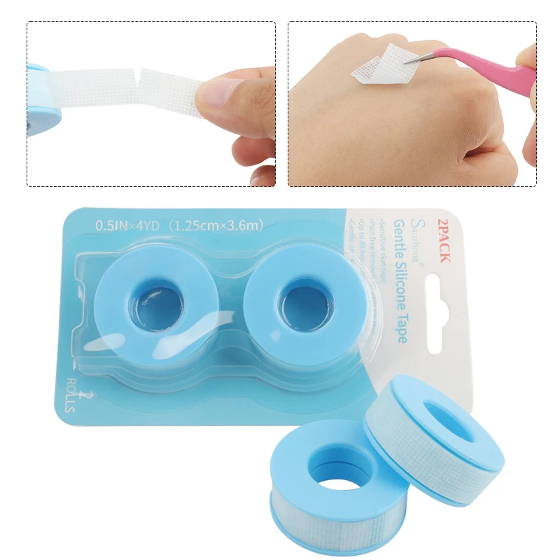 2 Rolls Eyelash Extension Tape Non-woven Gentle Silicone Gel Tape For Grafting False Lash Patch Under Eye Pads Makeup Tools