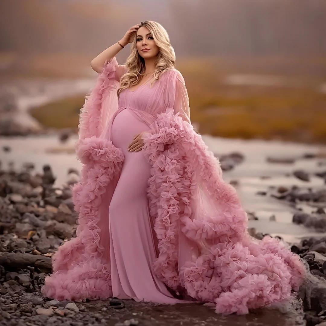 

Tulle Ruffled Maternity Photoshoot Dress with Lining Customized Layers Prom Dress vestido de novia Photography Props